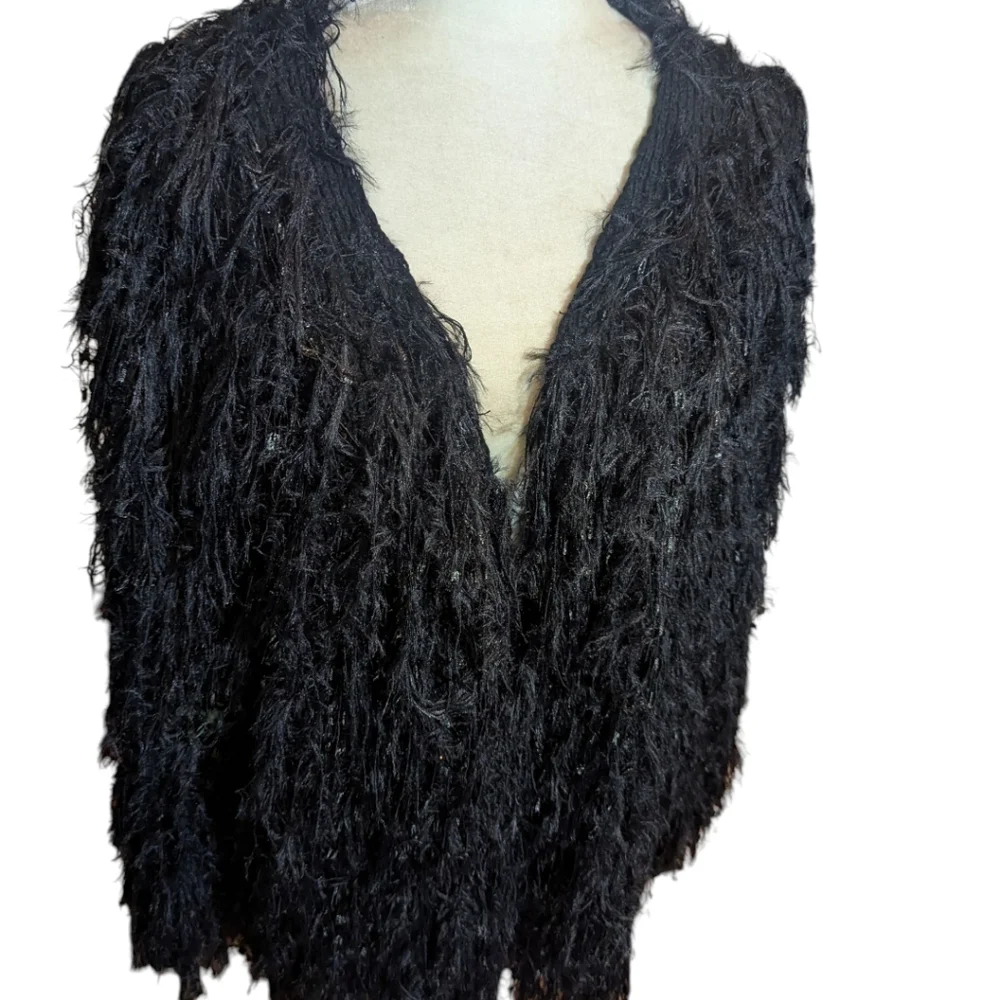 Bibi Shaggy Whimsigoth Witchy Dark Romantic Soft Black Cardigan Sweater Sz L - Picture 4 of 8